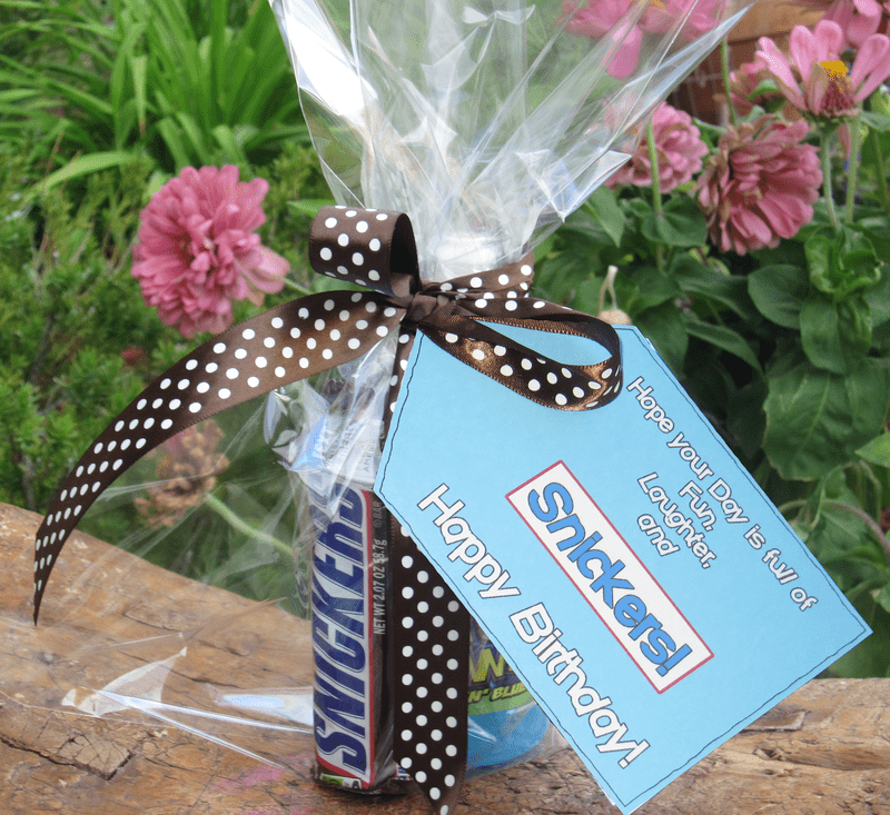 Printable candy gift tags for birthday gift treat snickers