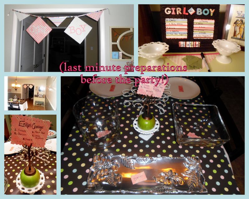 DIY baby gender reveal party brown green polka dots