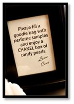 chanel party theme favors beauty samples candy pearls