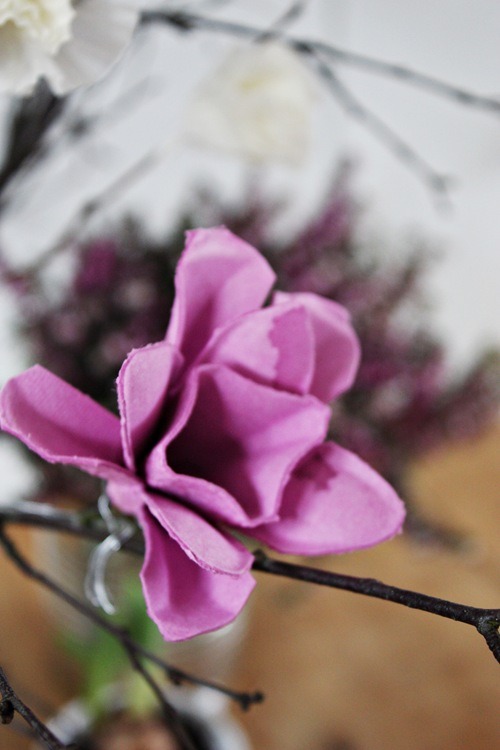 purple egg carton flower diy tutorial