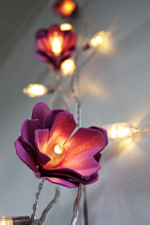 Strung lights with flower fairy diy egg carton tutorial flowers attached