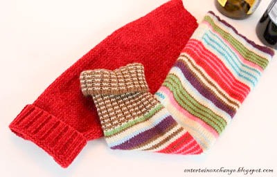 Recycled Sweater Wine Bottle Gift Bags Tutorial DIY sleeves