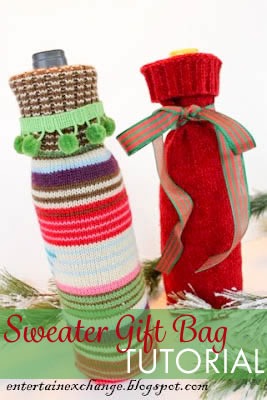Recycled Sweater Wine Bottle Gift Bags Tutorial DIY Upcycle