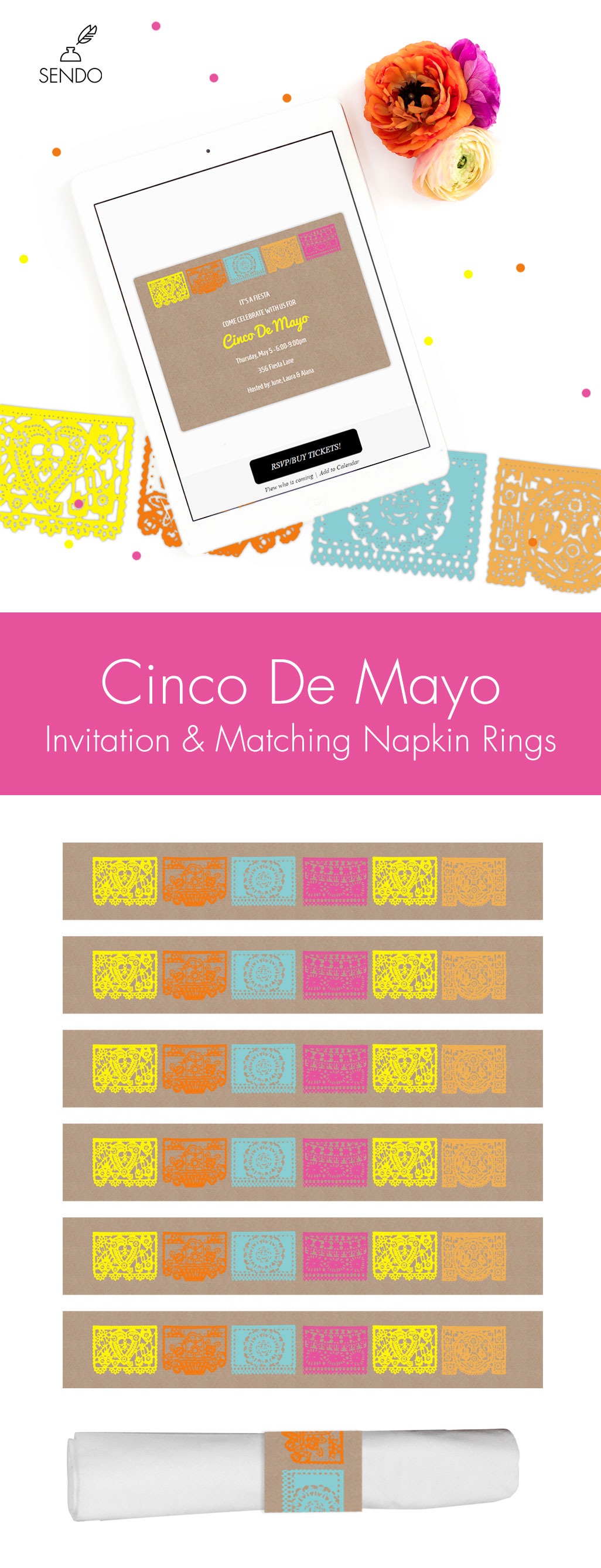 Cinco De Mayo Party Invitation & Napkin Ring Printable