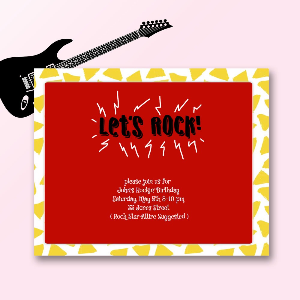 Rock Star, Rock and Roll and Pop Star Birthday Invitation #sendomatic #invitations #onlineinvitations #partythemes