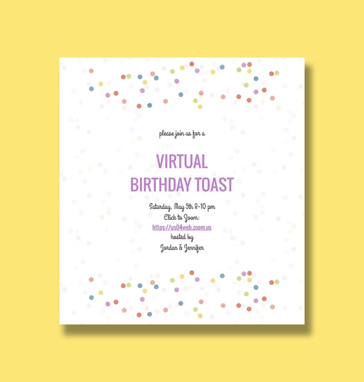 Virtual Birthday Toast Zoom Invitation from Sendo