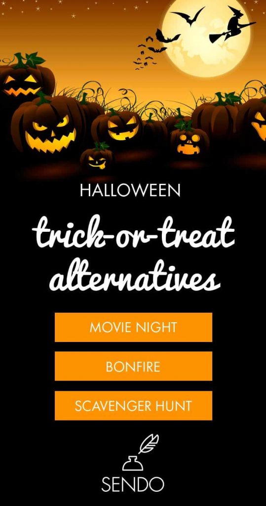 Halloween Trick or Treating Alternative Ideas | Sendo Invitations - #halloween #trickortreat #halloween2020 #hauntedhouse #movienight
