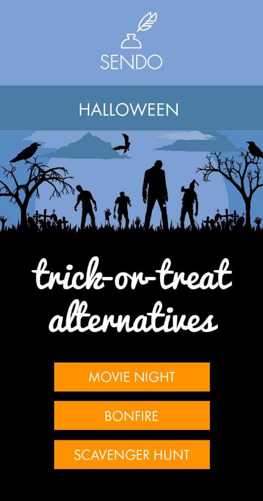 Halloween Trick or Treating Alternative Ideas | Sendo Invitations - #halloween #trickortreat #halloween2020 #hauntedhouse #movienight