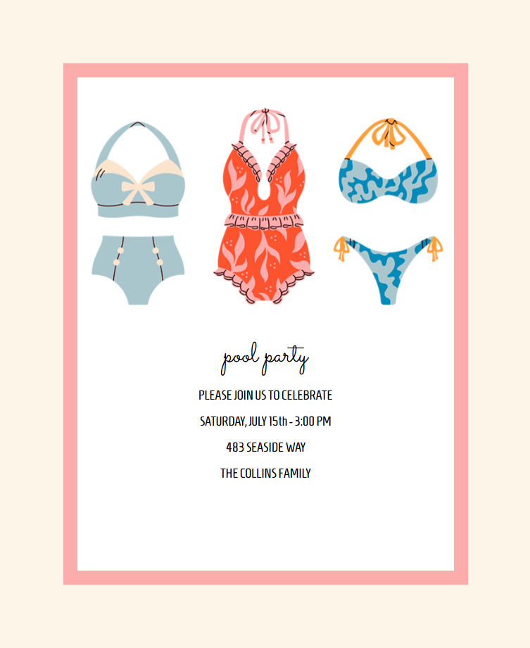 Swimsuit Style Pool Party Invite