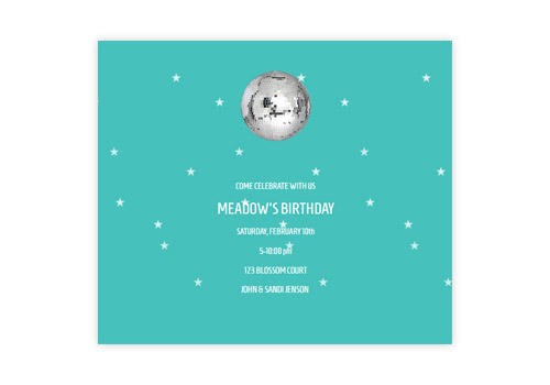Disco Ball Blue Personalised Party Invitations